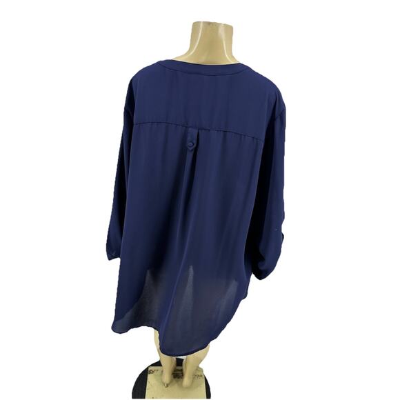 Torrid Plus Size 3X Women V-neck Harper Shirt Blouse Navy Blue Semi Sheer 35-24 - Picture 3 of 9
